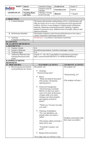 lesson plan ph 4as|Lesson Preparation Standards .